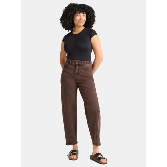 Time and Tru Women's High Rise Barrel Jeans, 26.5" Inseam, Size 14, Brown Wash - Picture 2 of 5